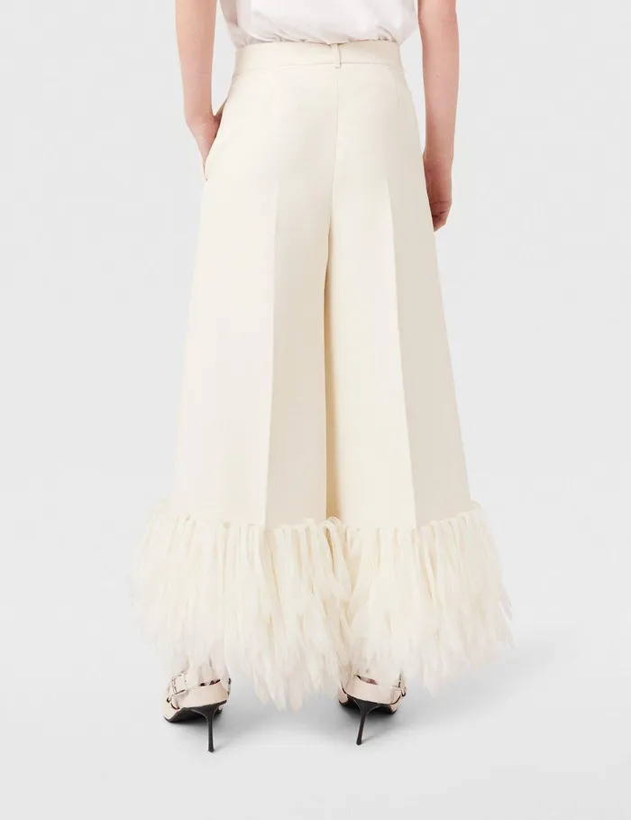 Stella McCartney Pants And Shorts Women HighRise WideLeg Feather Pants Cream White Stella McCartney Pants And Shorts Women HighRise WideLeg Feather Pants Cream White