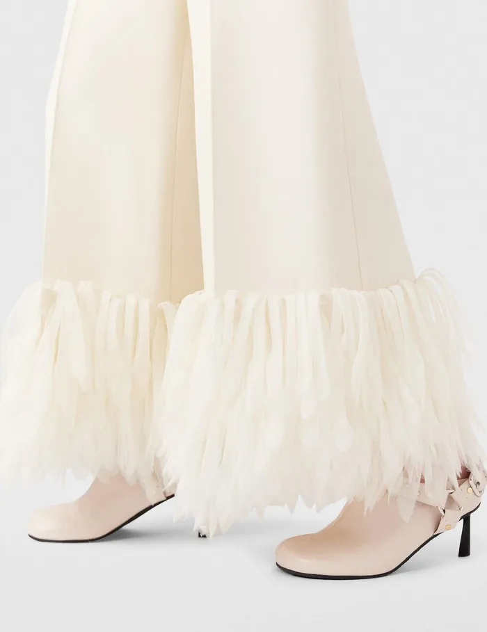 Stella McCartney Pants And Shorts Women HighRise WideLeg Feather Pants Cream White Stella McCartney Pants And Shorts Women HighRise WideLeg Feather Pants Cream White
