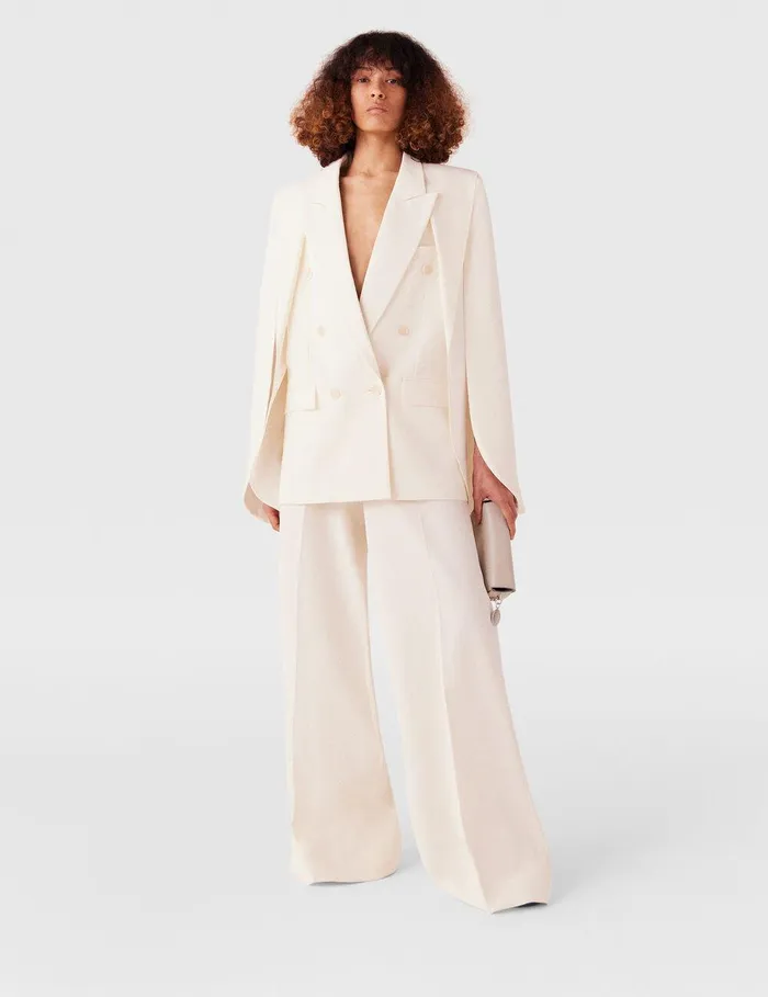 Stella McCartney Pants And Shorts Women HighRise WideLeg Wool Pants Cream White