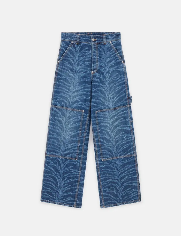 Stella McCartney Pants And Shorts Women Tiger Pattern HighRise Straight Leg Cargo Jeans Vintage Wash Blue Denim Stella McCartney Pants And Shorts Women Tiger Pattern HighRise Straight Leg Cargo Jeans Vintage Wash Blue Denim