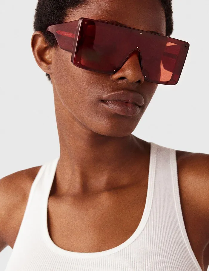 Stella McCartney Sunglasses Women Translucent Square Sunglasses Translucent Bordeaux Red Monochrome