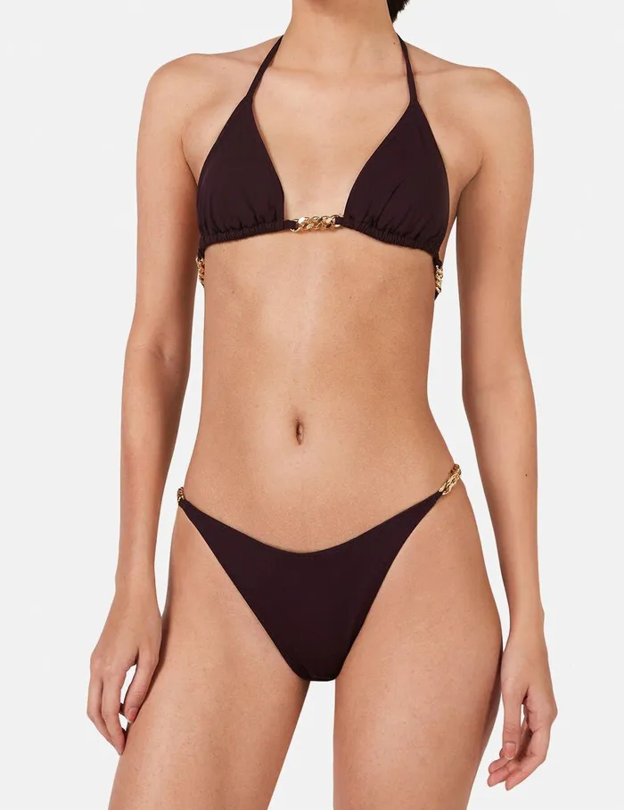 Stella McCartney Swimwear Women Falabella Chain VShape Bikini Briefs Burgundy Stella McCartney Swimwear Women Falabella Chain VShape Bikini Briefs Burgundy
