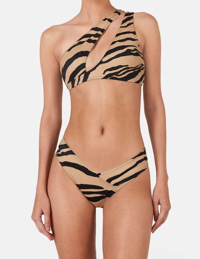 Stella McCartney Swimwear Women Zebra Print CutOut Bikini Top Camelblack Stella McCartney Swimwear Women Zebra Print CutOut Bikini Top Camelblack