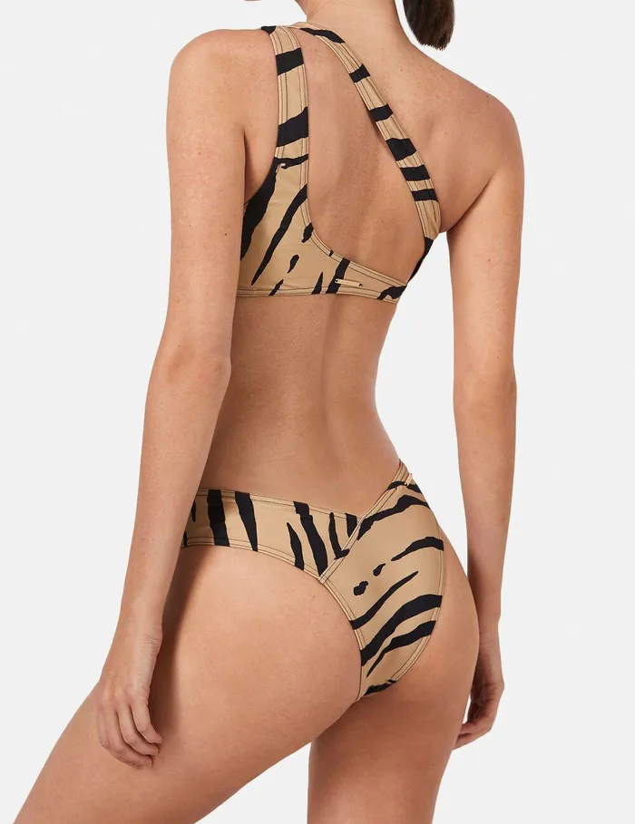 Stella McCartney Swimwear Women Zebra Print CutOut Bikini Top Camelblack Stella McCartney Swimwear Women Zebra Print CutOut Bikini Top Camelblack