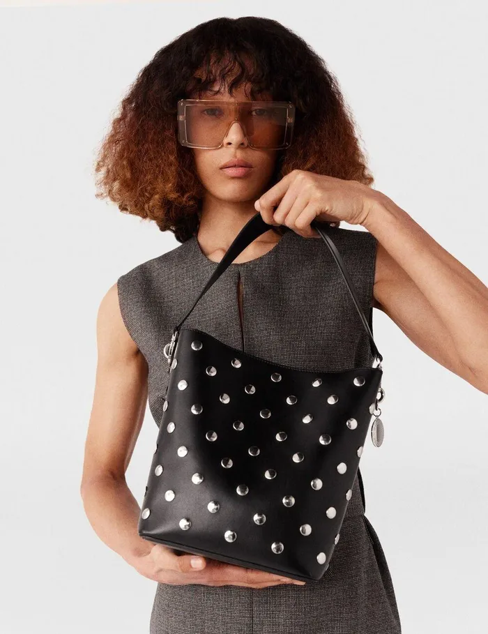 Stella McCartney TopHandle Bags Women Frayme Studded Large Bucket Bag Pitch Black Stella McCartney TopHandle Bags Women Frayme Studded Large Bucket Bag Pitch Black