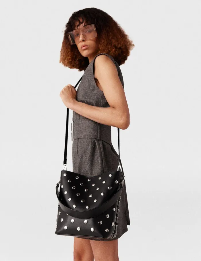 Stella McCartney TopHandle Bags Women Frayme Studded Large Bucket Bag Pitch Black Stella McCartney TopHandle Bags Women Frayme Studded Large Bucket Bag Pitch Black