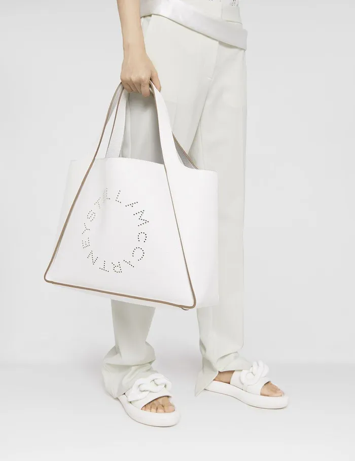 Stella McCartney TopHandle Bags Women Logo Grainy Alter Mat Tote Bag Pure White Stella McCartney TopHandle Bags Women Logo Grainy Alter Mat Tote Bag Pure White