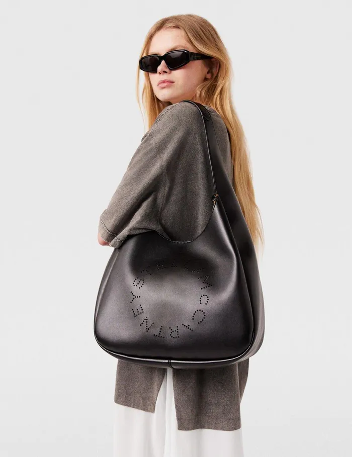 Stella McCartney TopHandle Bags Women Logo Slouchy Hobo Tote Bag Pitch Black Stella McCartney TopHandle Bags Women Logo Slouchy Hobo Tote Bag Pitch Black