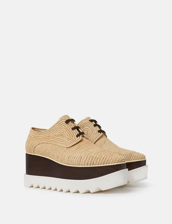 Stella McCartney Wedges Women Elyse Raffia Platform Shoes Light Straw Beige Stella McCartney Wedges Women Elyse Raffia Platform Shoes Light Straw Beige