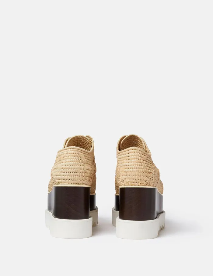 Stella McCartney Wedges Women Elyse Raffia Platform Shoes Light Straw Beige Stella McCartney Wedges Women Elyse Raffia Platform Shoes Light Straw Beige