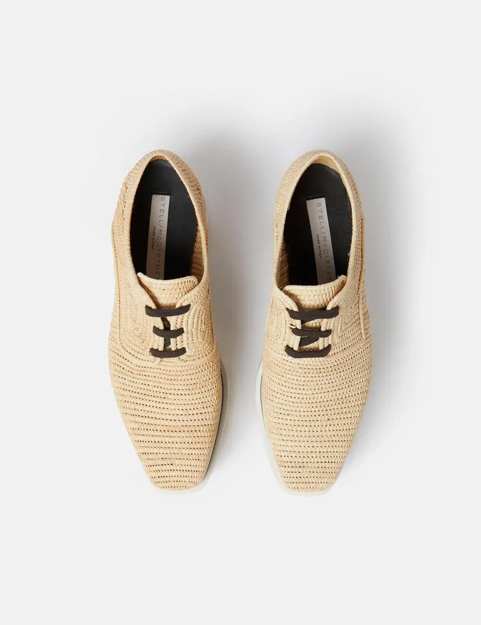 Stella McCartney Wedges Women Elyse Raffia Platform Shoes Light Straw Beige Stella McCartney Wedges Women Elyse Raffia Platform Shoes Light Straw Beige