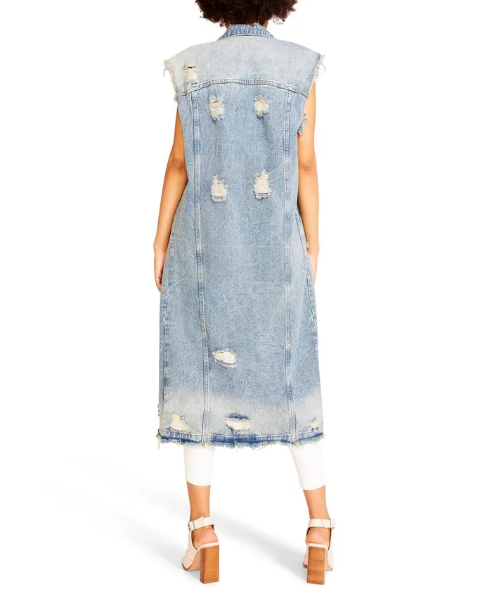 Steve Madden Long Denim Vest Denim Fabric Womens Jackets and Coats Steve Madden Long Denim Vest Denim Fabric Womens Jackets and Coats