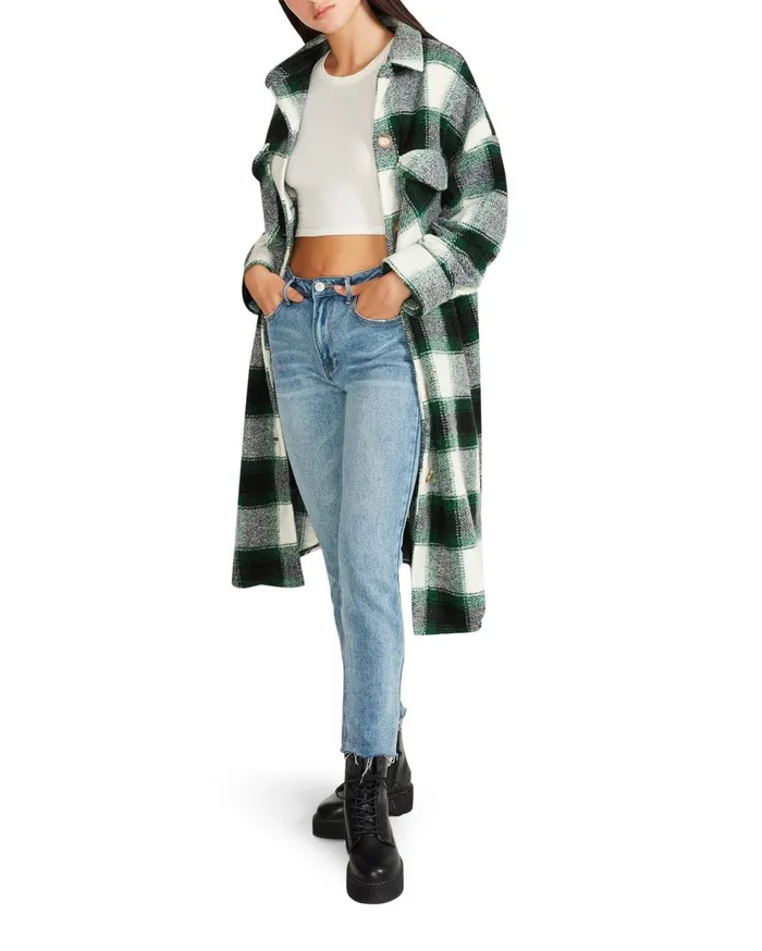 Steve Madden Santa Cruz Shacket Green Womens Jackets and Coats