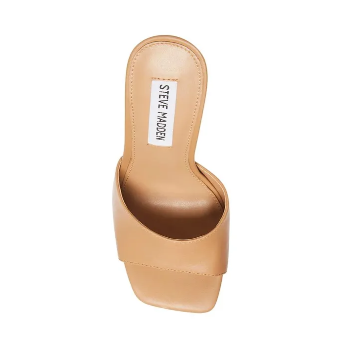 Steve Madden Signal Tan Leather Nude Leather Womens Mules