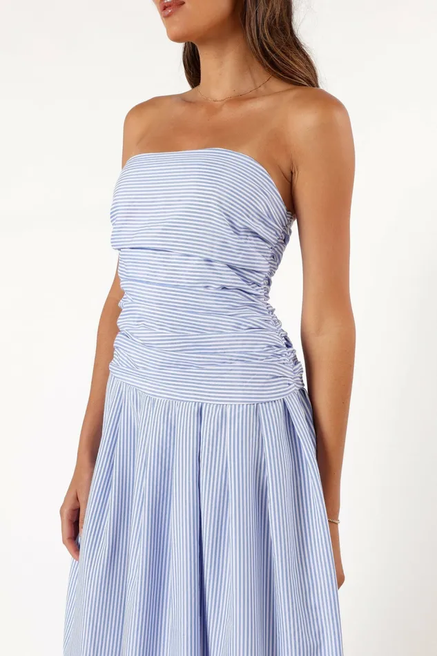 Strapless Dresses Petal and Pup Women Avalee Strapless Maxi Dress Blue Stripe