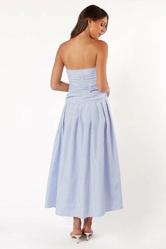 Strapless Dresses Petal and Pup Women Avalee Strapless Maxi Dress Blue Stripe