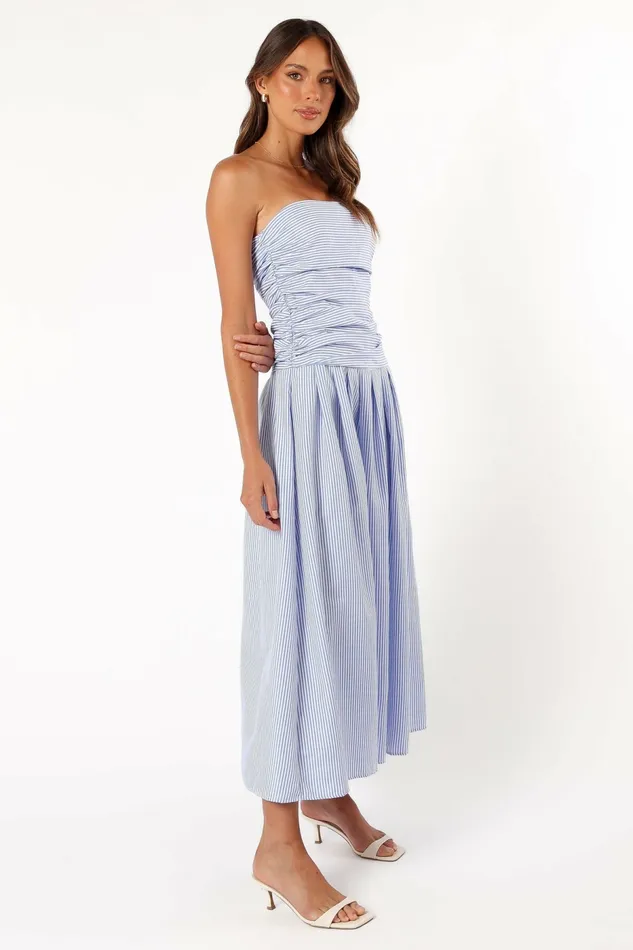 Strapless Dresses Petal and Pup Women Avalee Strapless Maxi Dress Blue Stripe