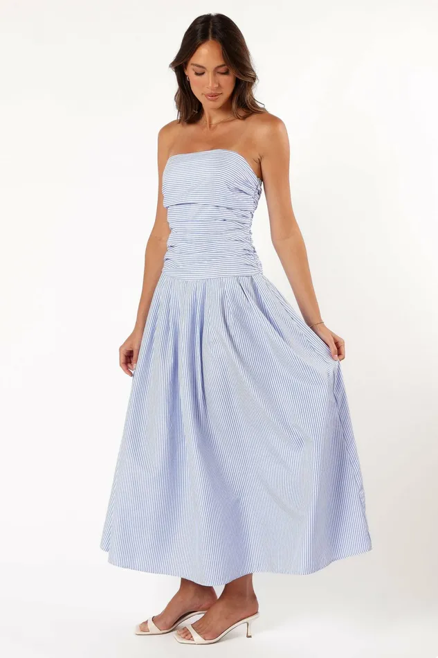 Strapless Dresses Petal and Pup Women Avalee Strapless Maxi Dress Blue Stripe