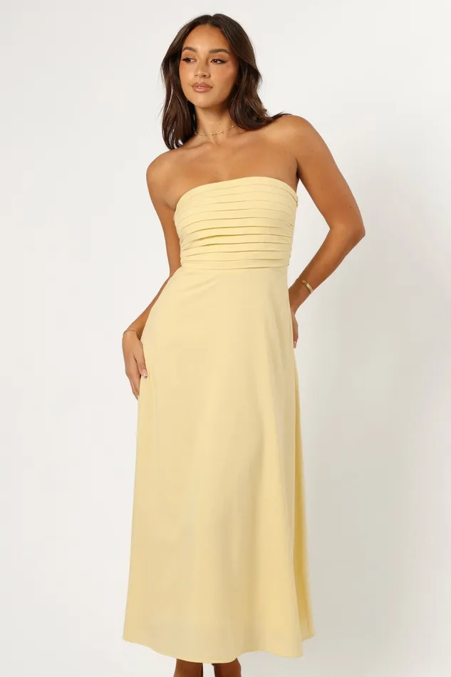 Strapless Dresses Petal and Pup Women Kenna Strapless Maxi Dress Butter Yellow