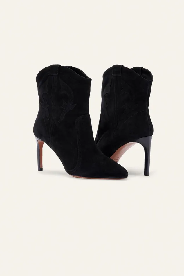 Suede High Heel Ankle Boots Caitlin Black Women Baandsh Shoes