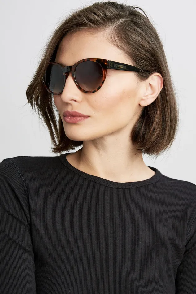 Sunglasses Women Elie Tahari Round Acetate Sunglasses Tobacco Tort Black