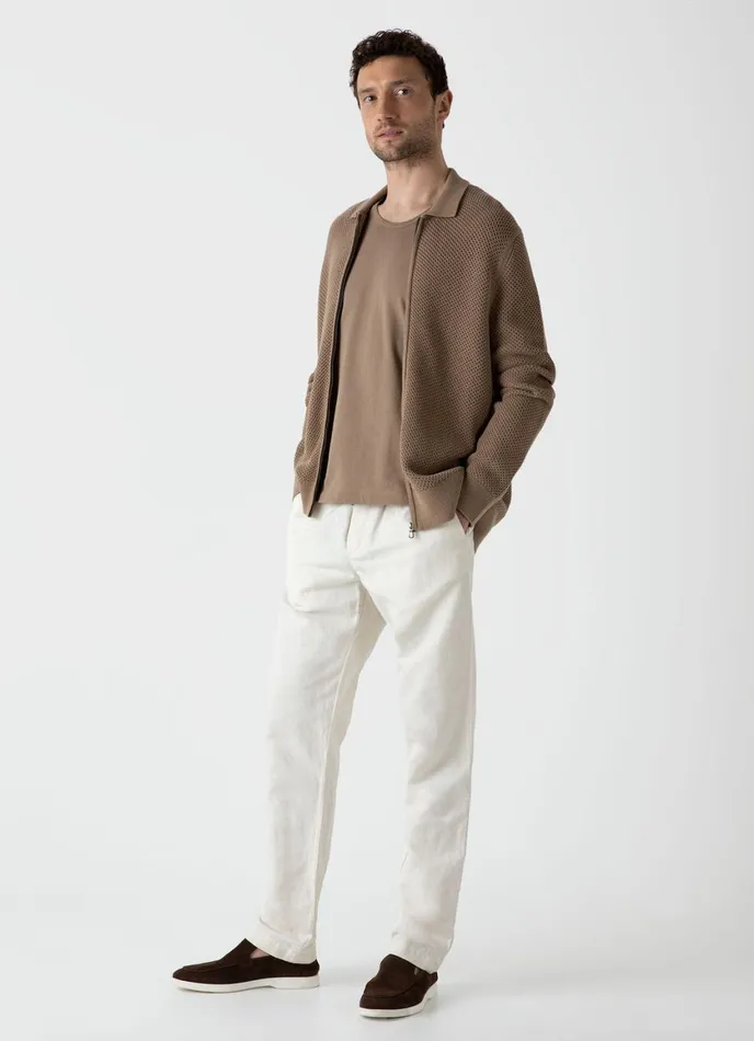 Sunspel X MR PORTER Mesh Knit Jacket Oat Men SUNSPEL Knitwear
