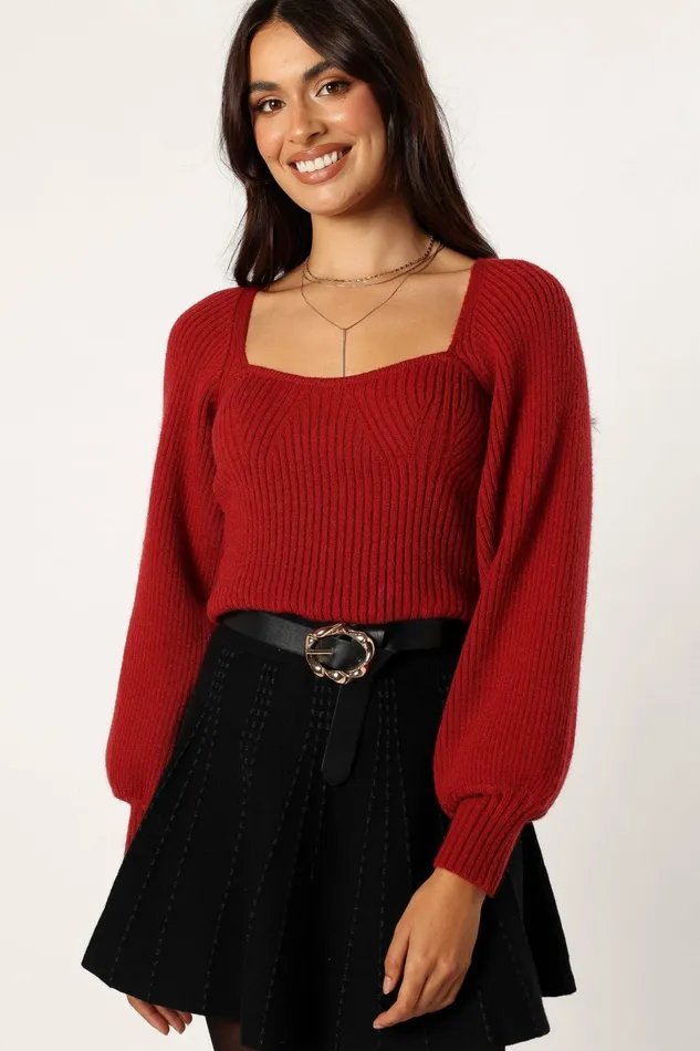Sweaters Gia Sweetheart Neck Bell Sleeve Knit Sweater Wine Petal and Pup Women Sweaters Gia Sweetheart Neck Bell Sleeve Knit Sweater Wine Petal and Pup Women