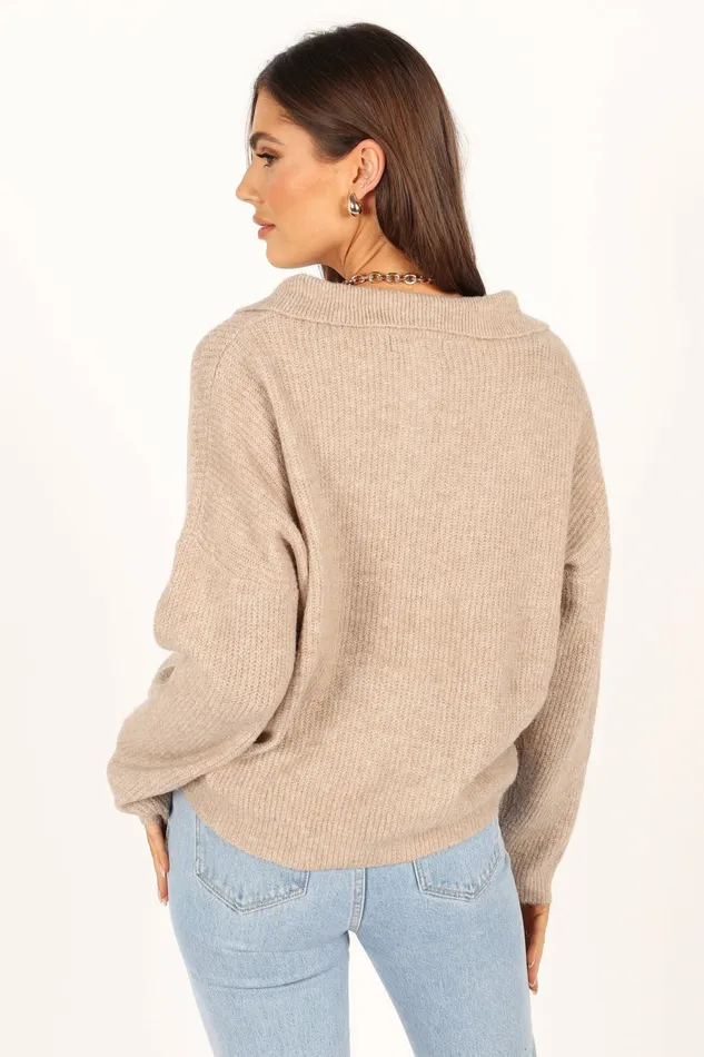 Sweaters Petal and Pup Women Shay Collar Knit Sweater Beige