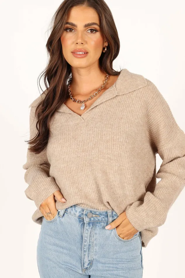 Sweaters Petal and Pup Women Shay Collar Knit Sweater Beige