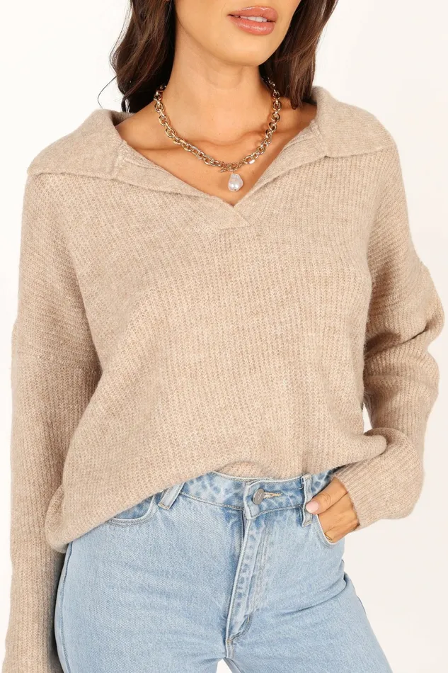 Sweaters Petal and Pup Women Shay Collar Knit Sweater Beige