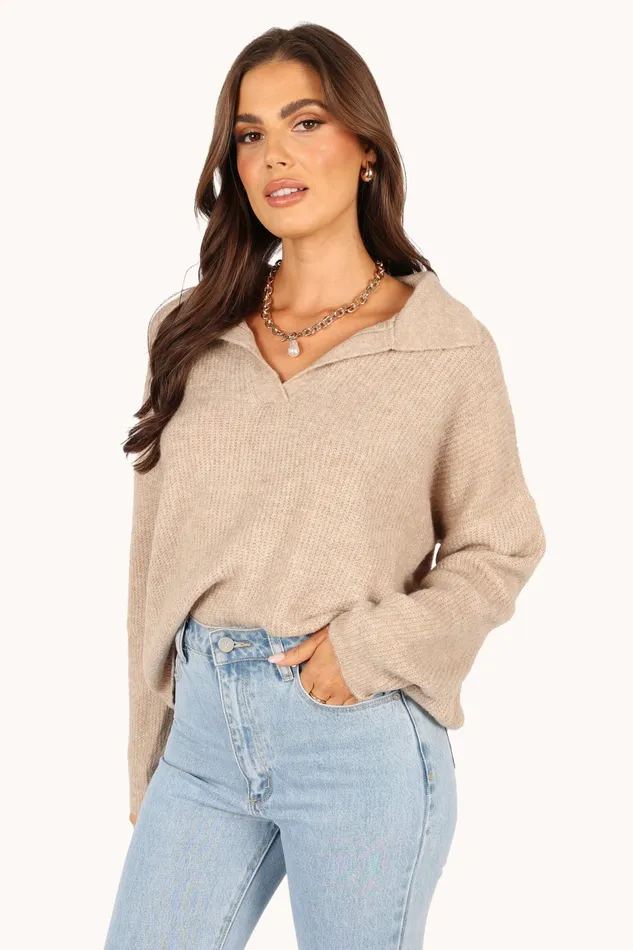 Sweaters Petal and Pup Women Shay Collar Knit Sweater Beige