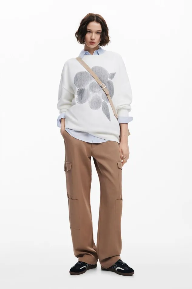 Sweaters Women Desigual Floral Print Sweatshirt White