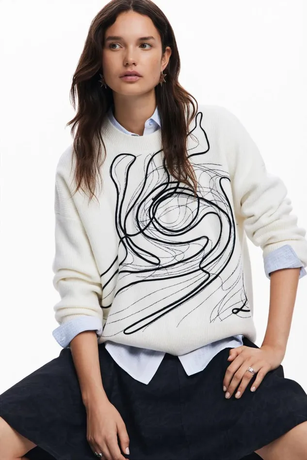 Sweaters Women Desigual M Christian Lacroix Brushstroke Sweater White