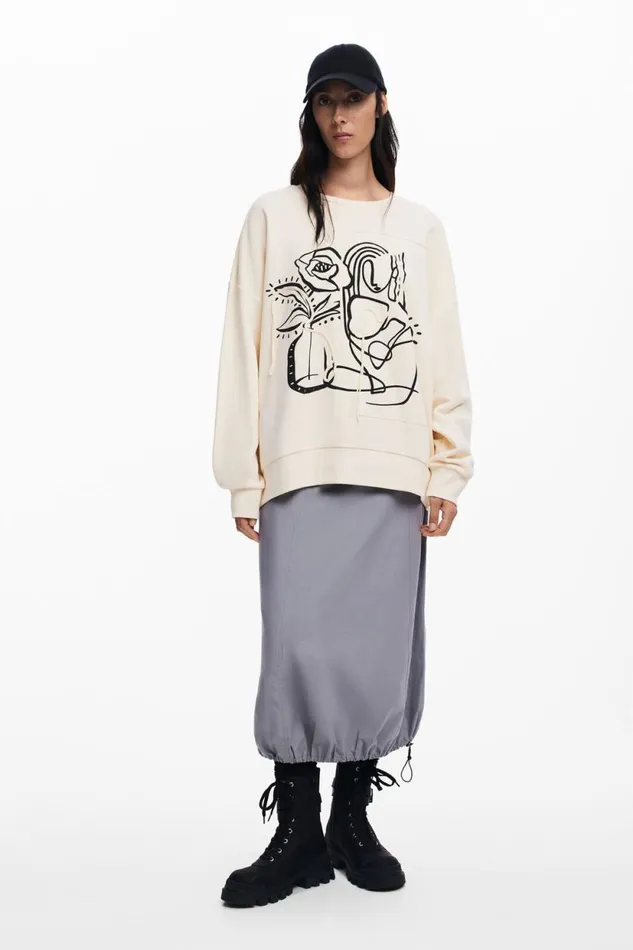 Sweaters Women Desigual Oversized Floral Sweatshirt White