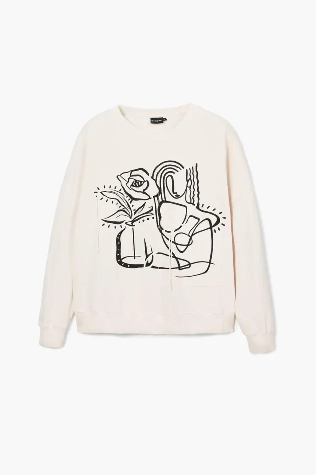 Sweaters Women Desigual Oversized Floral Sweatshirt White