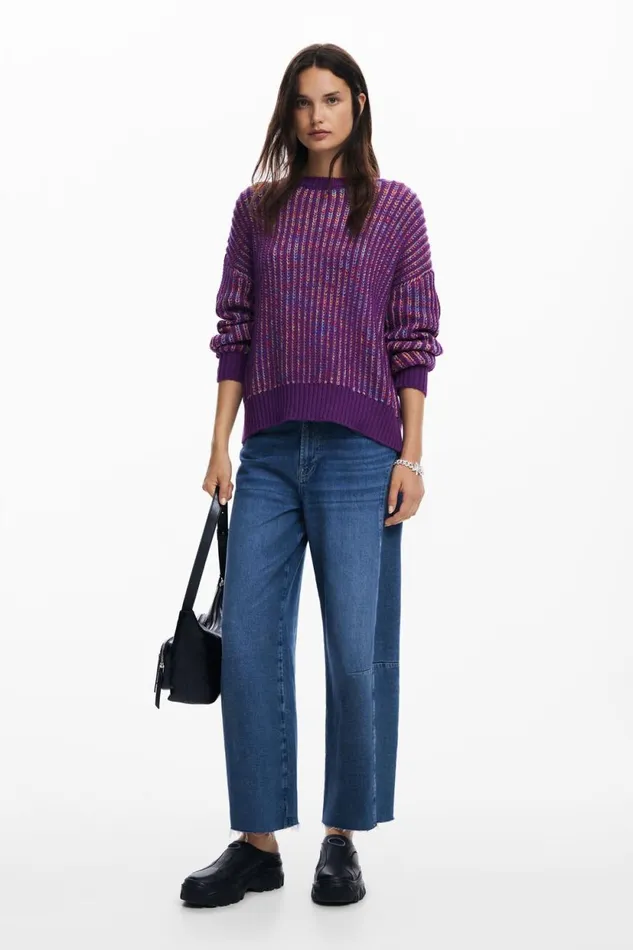 Sweaters Women Desigual Striped Knit Sweater Red