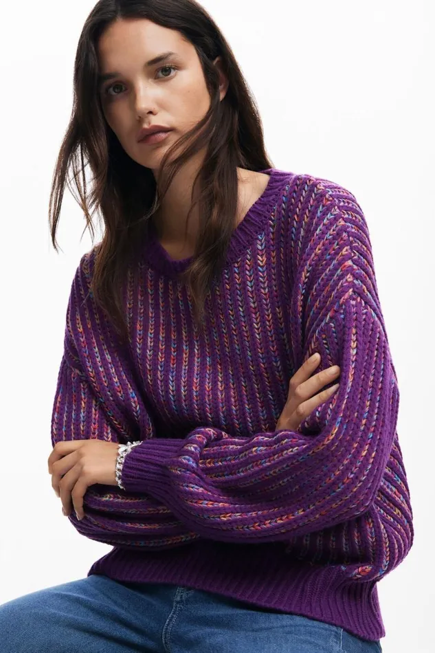Sweaters Women Desigual Striped Knit Sweater Red
