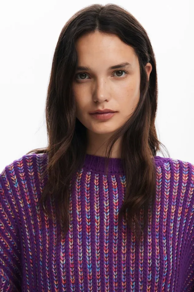 Sweaters Women Desigual Striped Knit Sweater Red