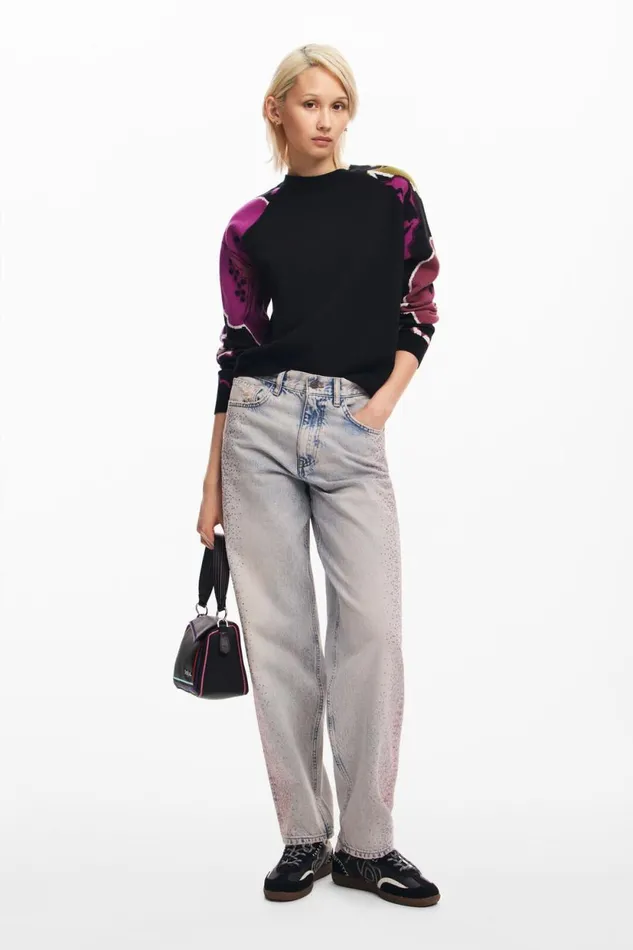 Sweaters Women Desigual Sweater With Floral Sleeves Black