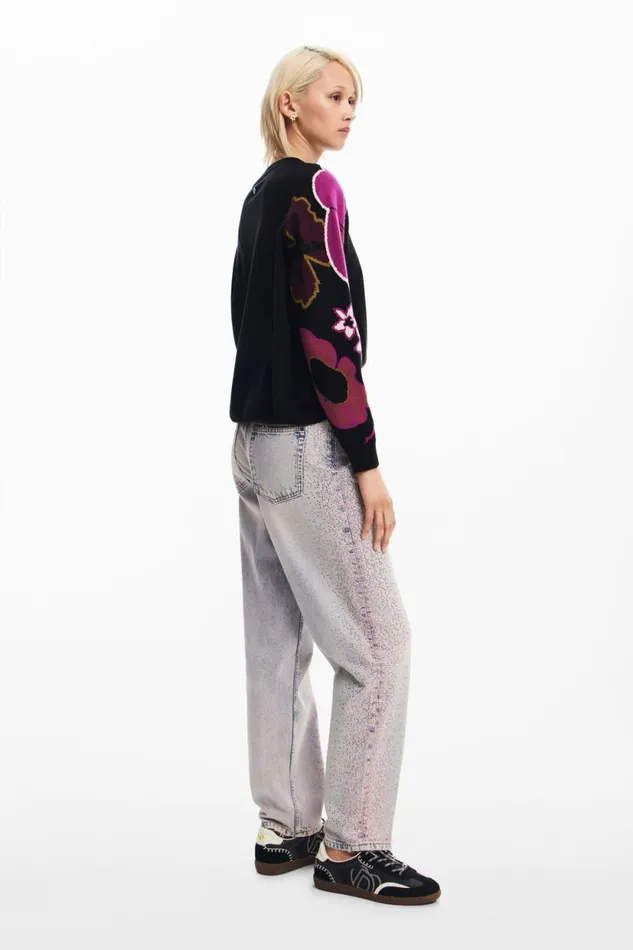 Sweaters Women Desigual Sweater With Floral Sleeves Black