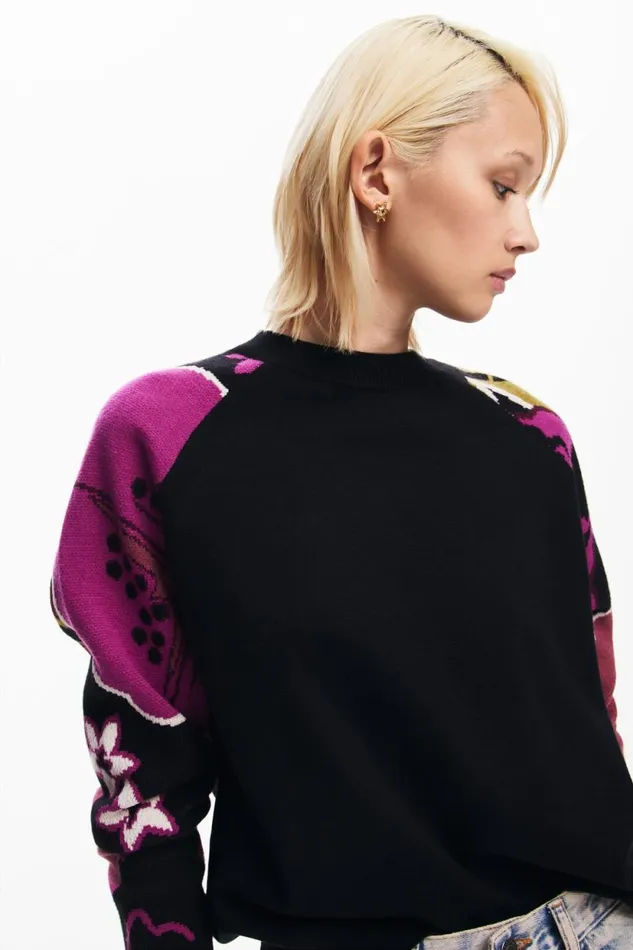 Sweaters Women Desigual Sweater With Floral Sleeves Black