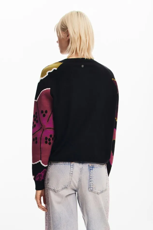 Sweaters Women Desigual Sweater With Floral Sleeves Black