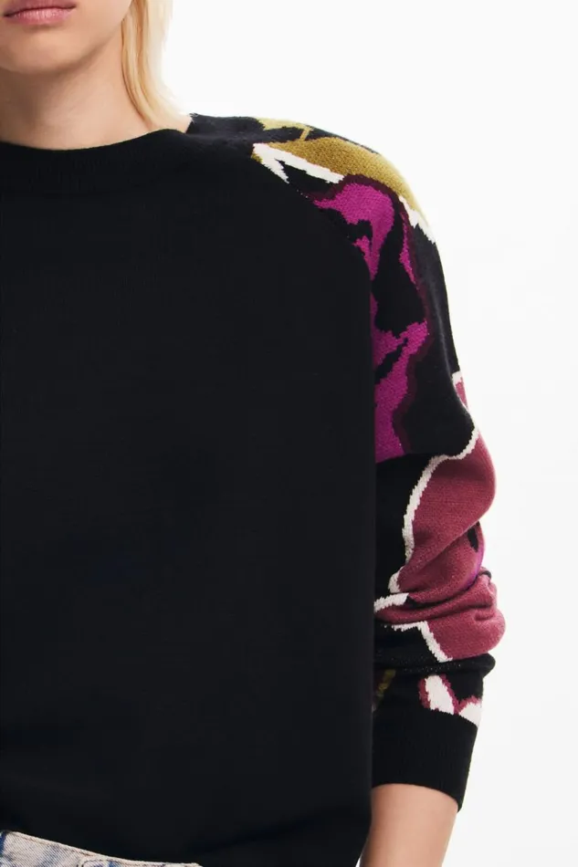 Sweaters Women Desigual Sweater With Floral Sleeves Black