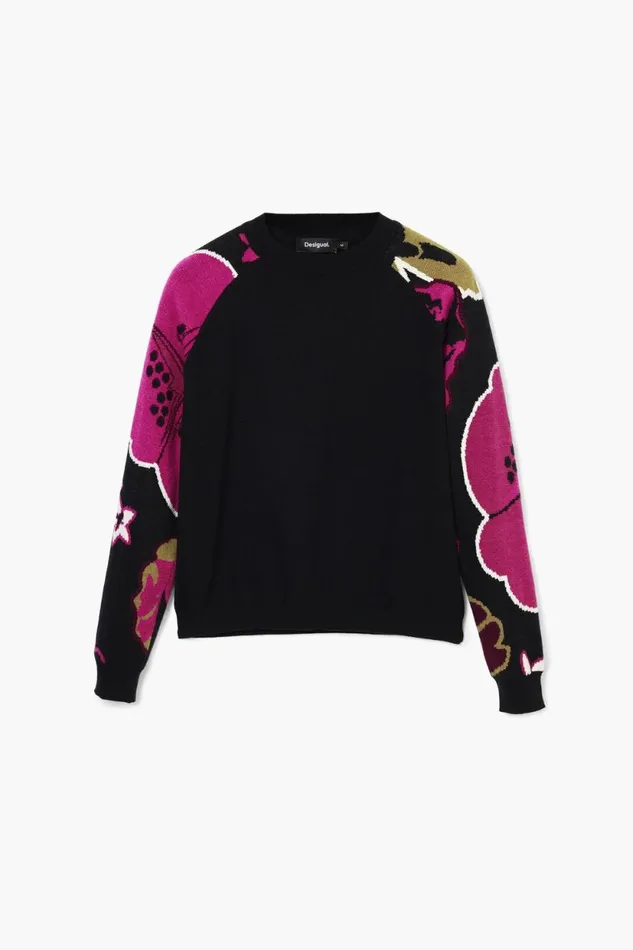 Sweaters Women Desigual Sweater With Floral Sleeves Black