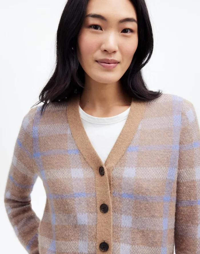 Sweaters Women Madewell AlpacaBlend VNeck Cardigan In Plaid Warm Camel Plaid