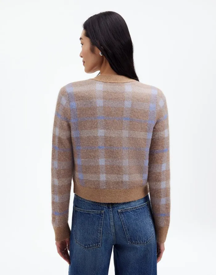 Sweaters Women Madewell AlpacaBlend VNeck Cardigan In Plaid Warm Camel Plaid