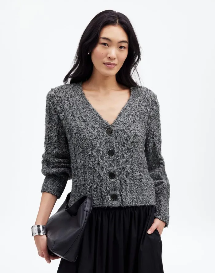 Sweaters Women Madewell Cable VNeck Cardigan Dusk Grey
