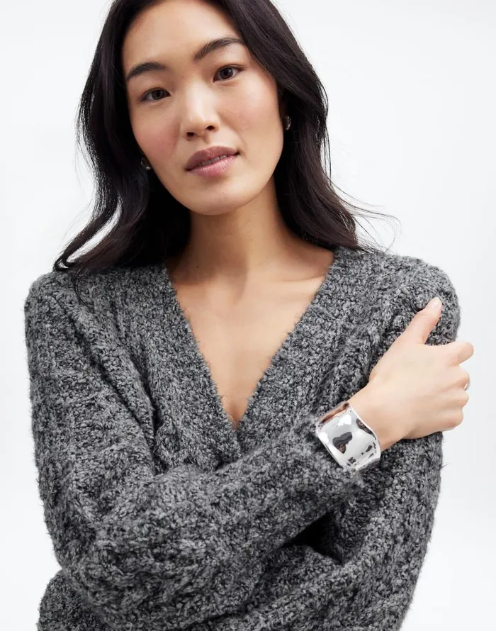 Sweaters Women Madewell Cable VNeck Cardigan Dusk Grey
