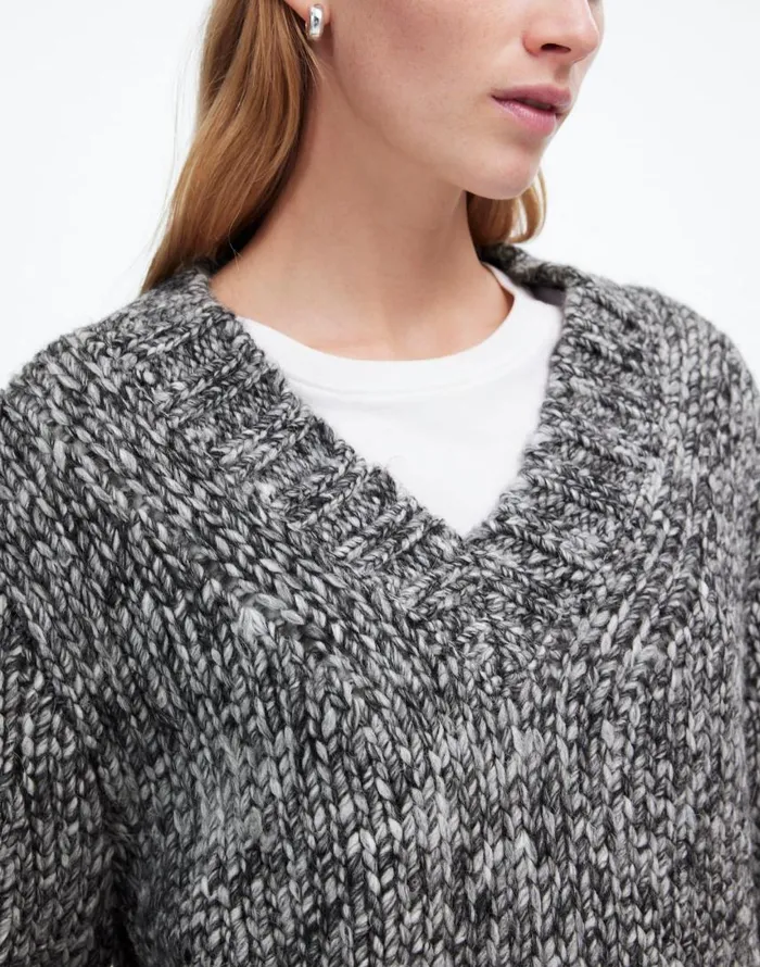 Sweaters Women Madewell Marled Chunky VNeck Sweater Cookies And Cream
