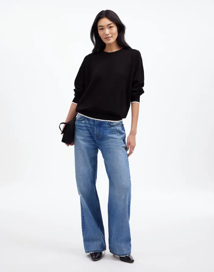 Sweaters Women Madewell Merino Wool Pullover Sweater True Black Combo